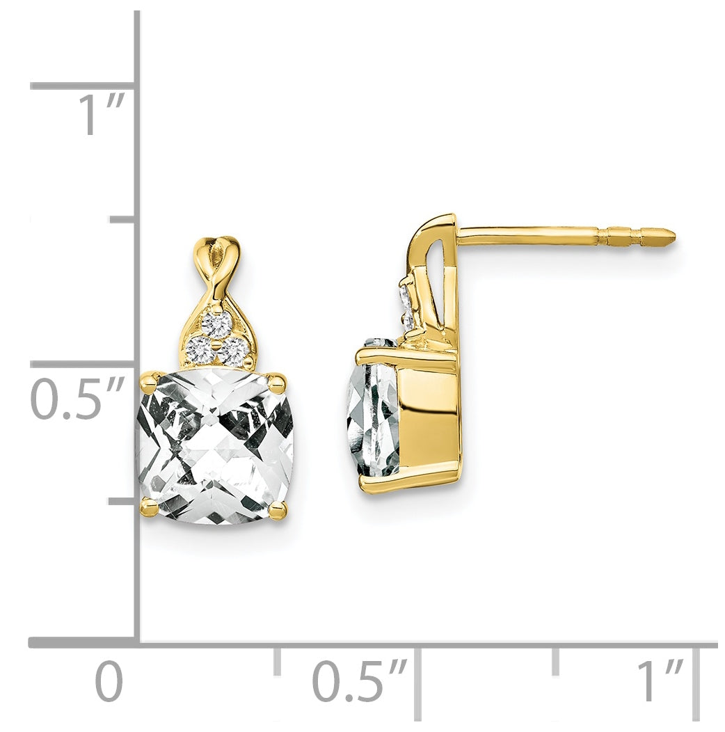 10K Yellow Gold Checkerboard White Topaz and Diamond Earrings