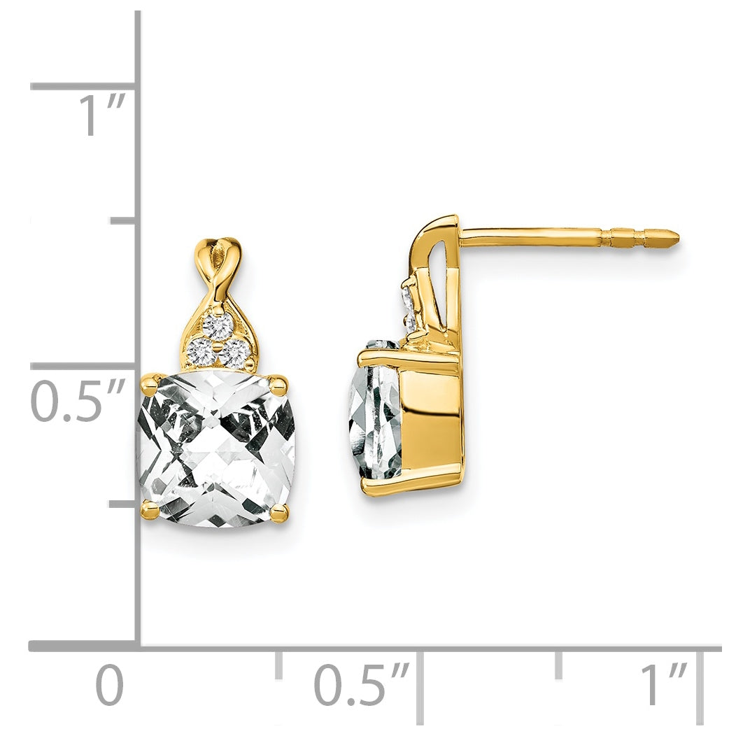 14K Yellow Gold Checkerboard White Topaz and Diamond Earrings