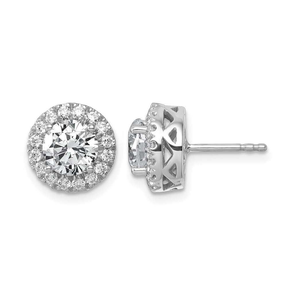 14k White Gold 2 1/2 carat Certified Lab Grown Diamond VS/SI+ G+ Complete Round Halo Post Earrings