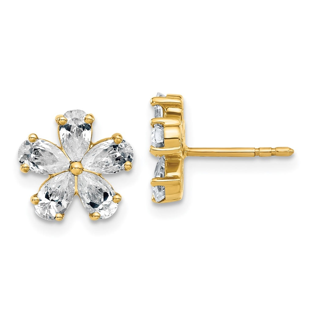 14k Yellow Gold 1 3/4 carat Lab Grown Diamond VS+ F+ Complete Flower Post Earrings