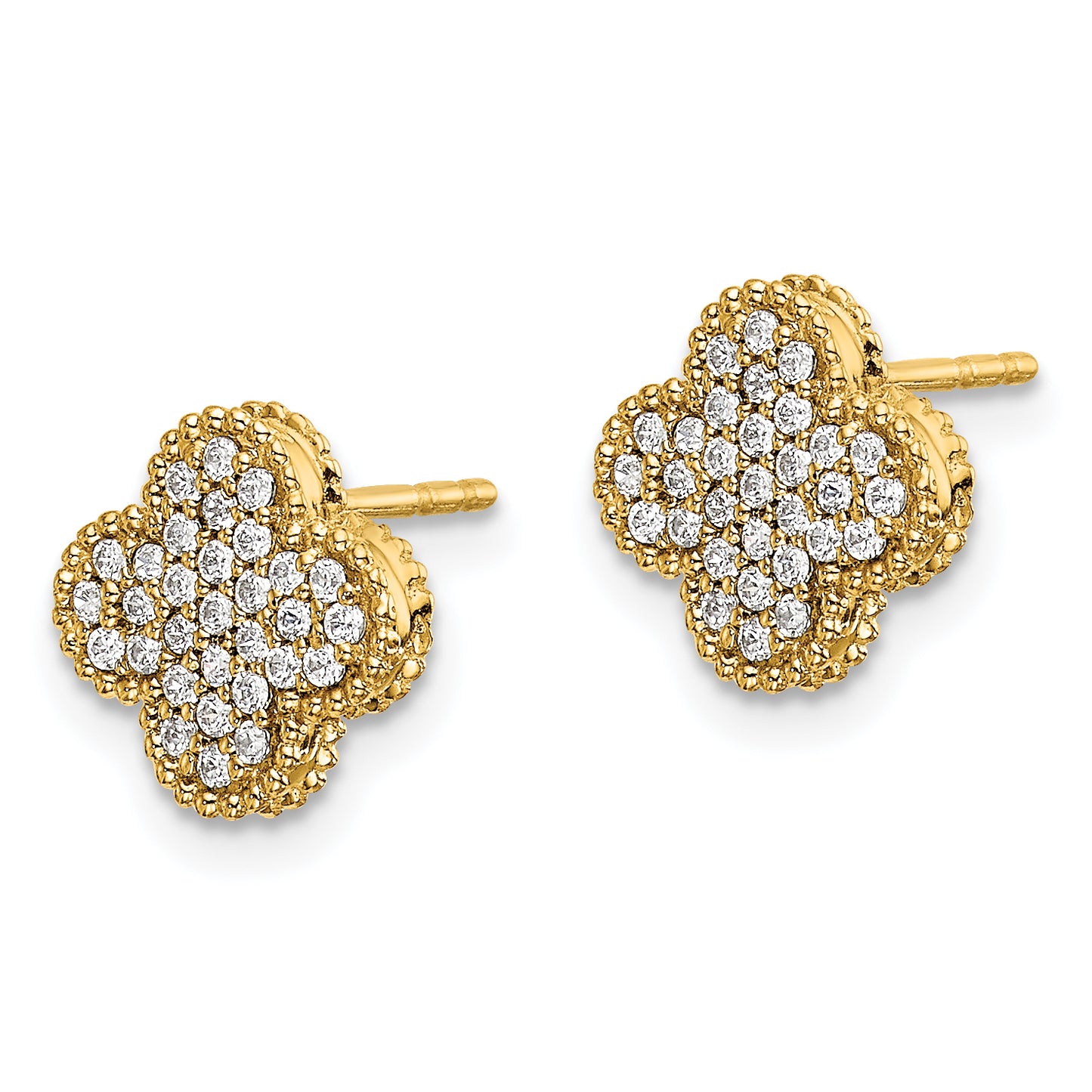 14K Yellow Gold Diamond Quatrefoil Post Earrings