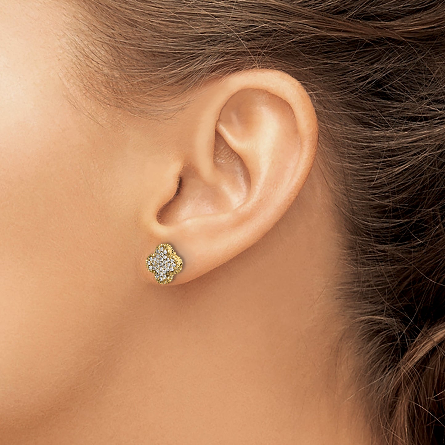 14K Yellow Gold Diamond Quatrefoil Post Earrings