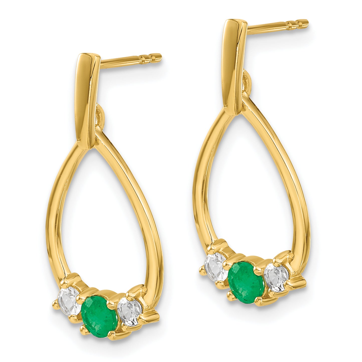 14K Yellow Gold Lab Grown VS/SI FGH Dia and Created Emerald Post Dangle Earrings