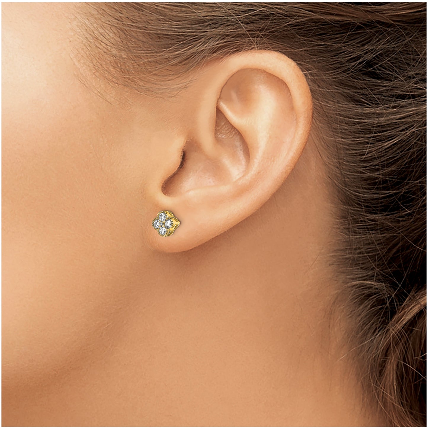 True Origin 14K Yellow Gold 1/2 carat Lab Grown Diamond VS/SI D E F Bloom Floral Post Earring