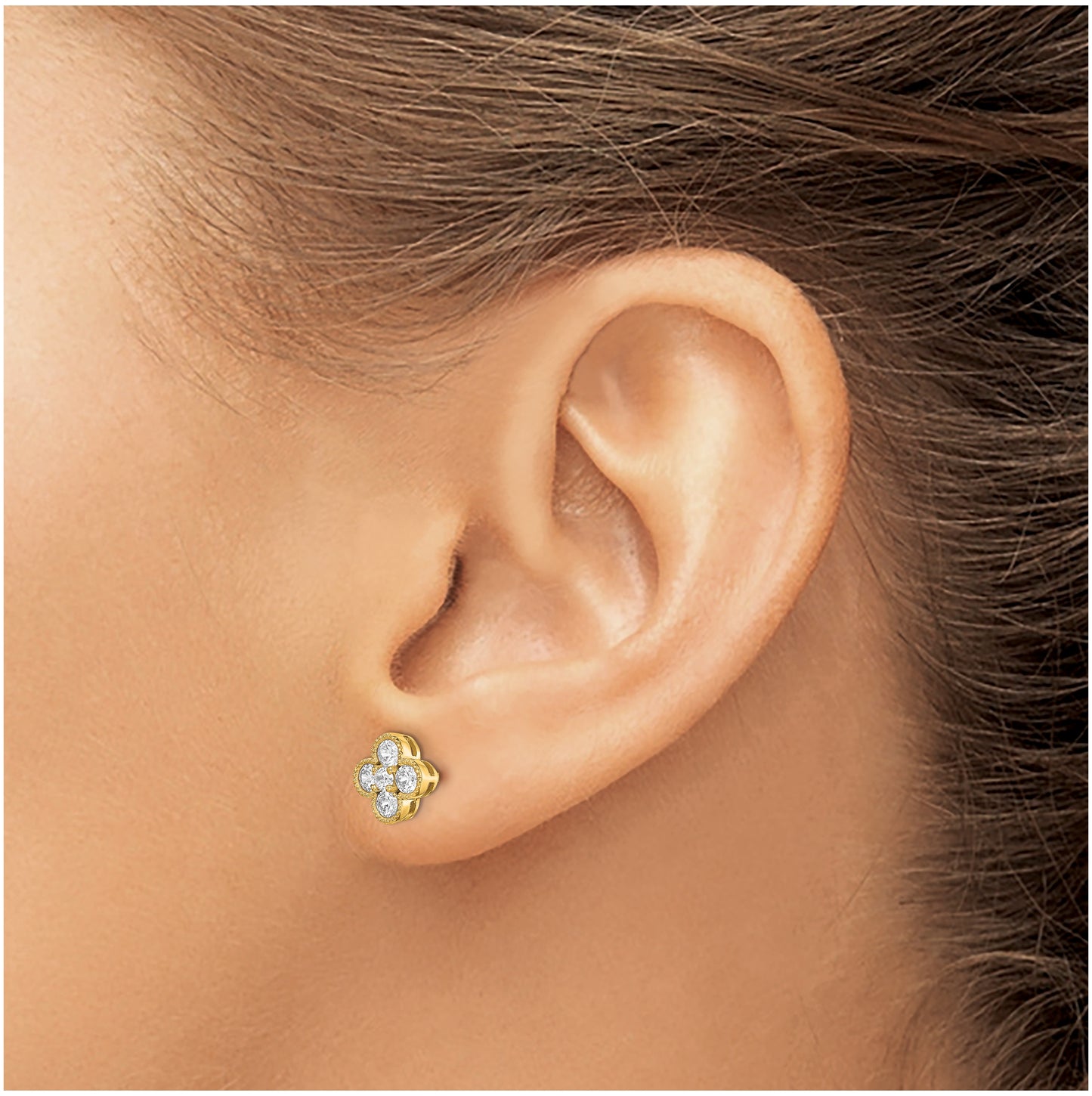 True Origin 14K Yellow Gold 3/4 carat Lab Grown Diamond VS/SI D E F Bloom Floral Post Earring