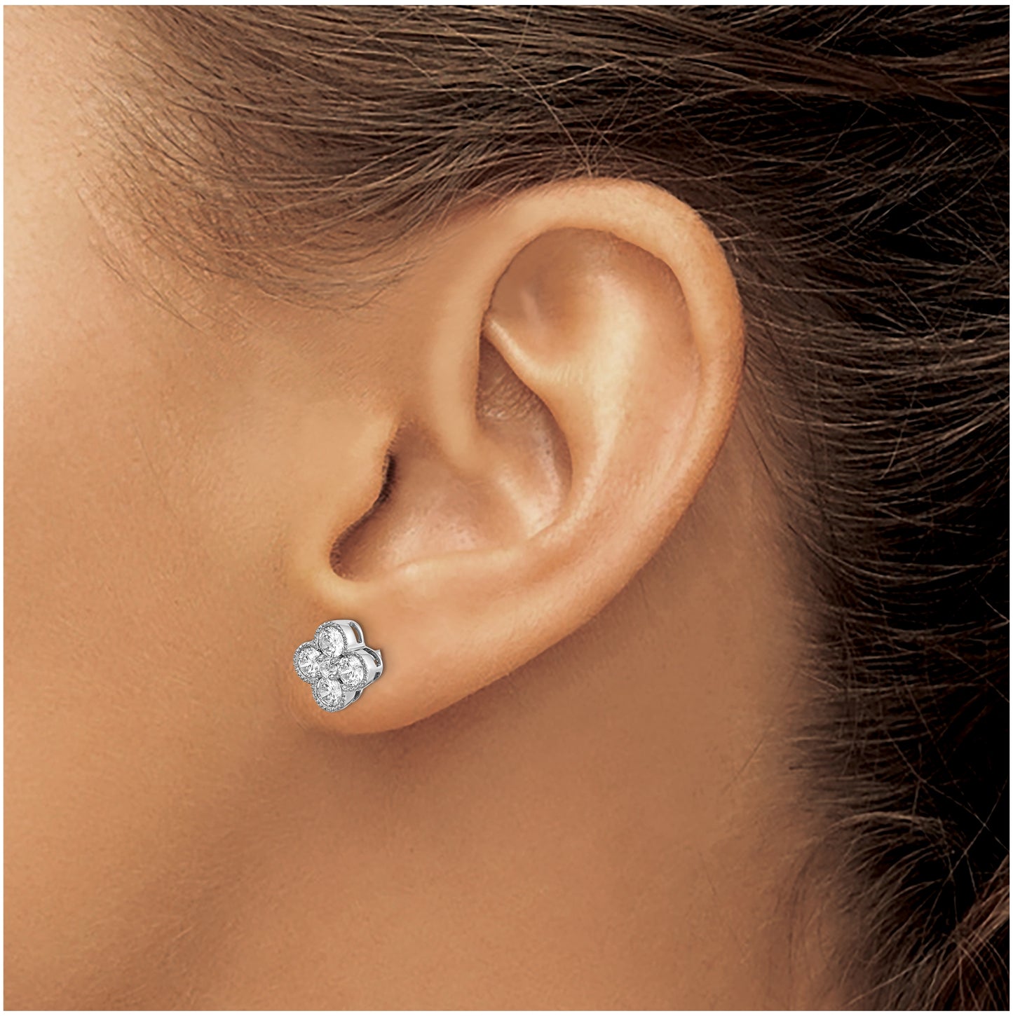True Origin 14K White Gold 1 carat Lab Grown Diamond VS/SI D E F Bloom Floral Post Earring