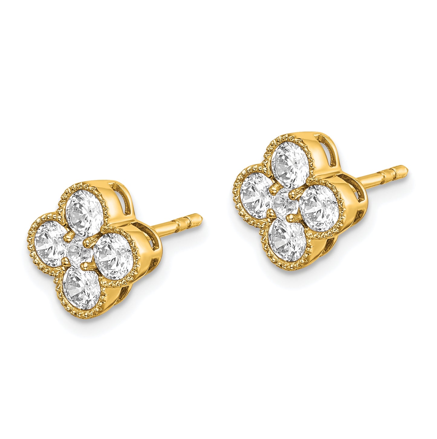 True Origin 14K Yellow Gold 1 carat Lab Grown Diamond VS/SI  D E F  Bloom Floral Post Earring