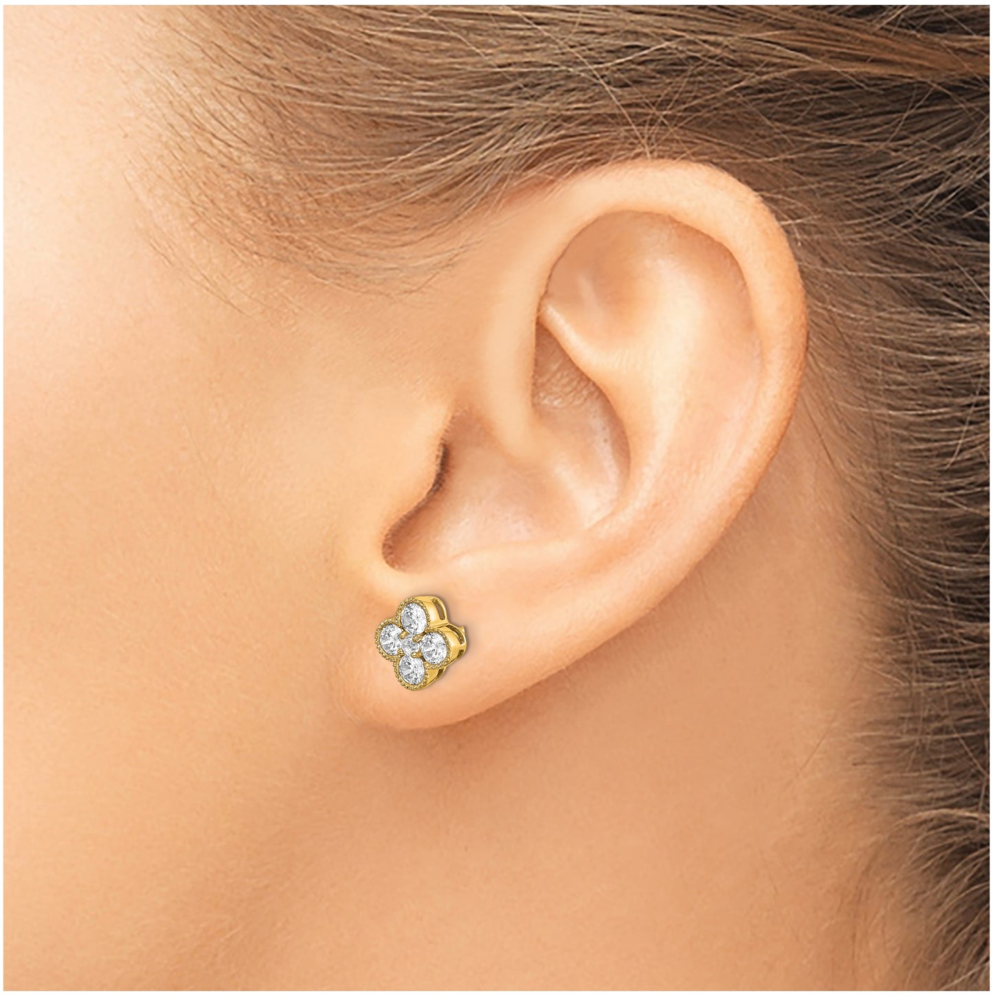 True Origin 14K Yellow Gold 1 carat Lab Grown Diamond VS/SI  D E F  Bloom Floral Post Earring