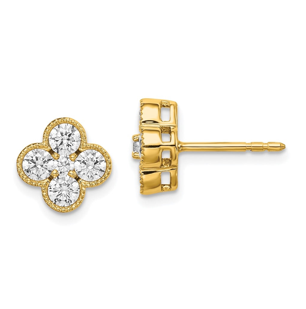 True Origin 14K Yellow Gold 1 carat Lab Grown Diamond VS/SI  D E F  Bloom Floral Post Earring