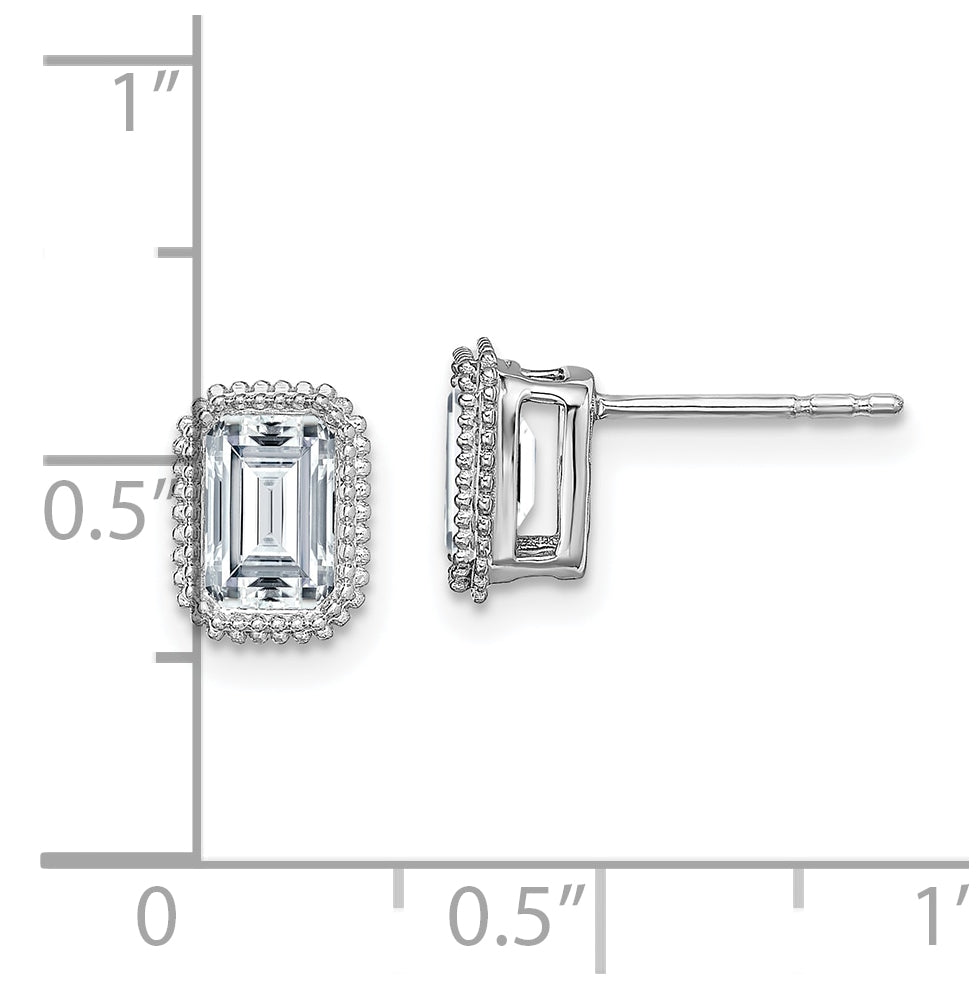 14k White Gold Emerald Beaded Bezel Earring G H I True Light Moissanite, 7.9mm