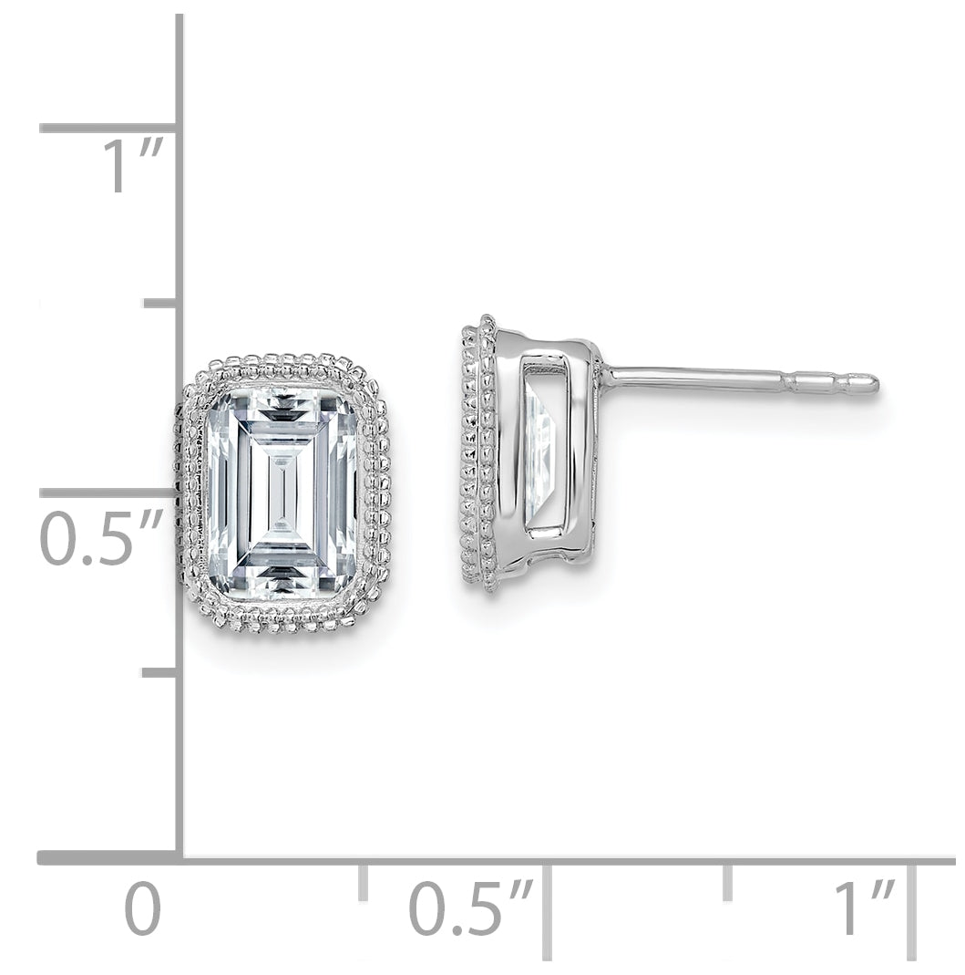 14k White Gold Emerald Beaded Bezel Earring G H I True Light Moissanite, 9.3mm
