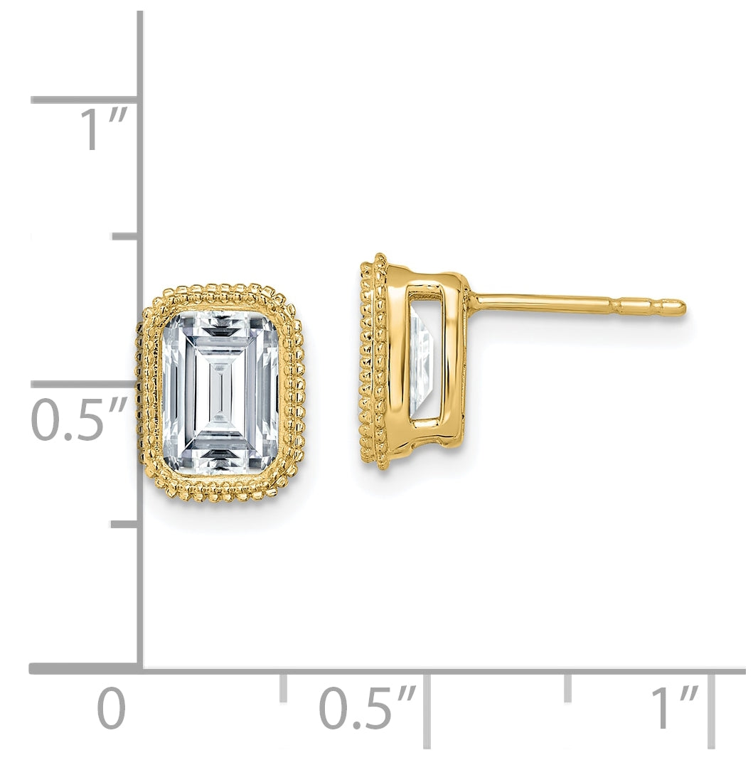 14k Yellow Gold Emerald Beaded Bezel Earring G H I True Light Moissanite, 9.3mm
