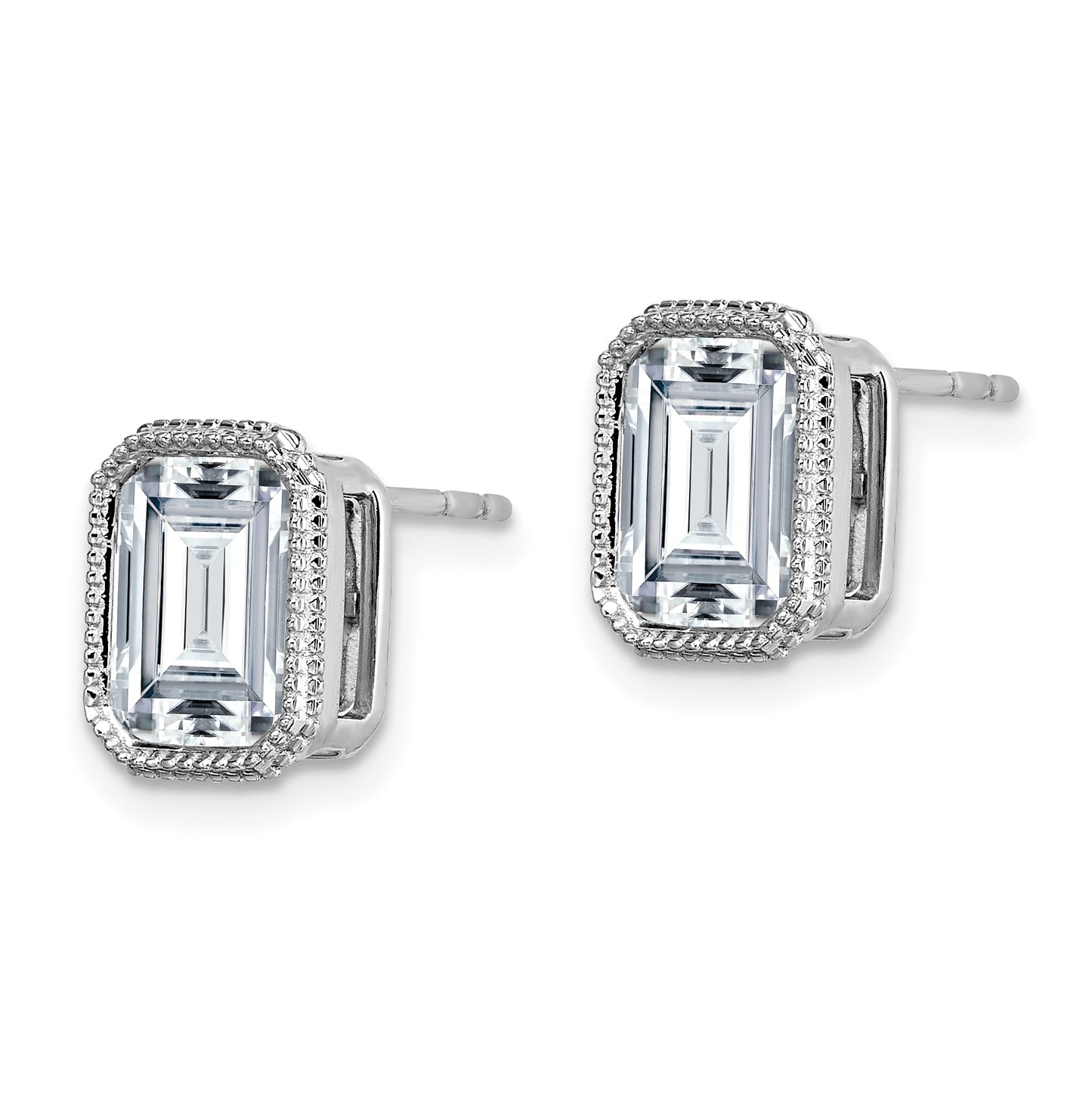 14k White Gold Emerald Beaded Bezel Earring G H I True Light Moissanite, 10.1mm