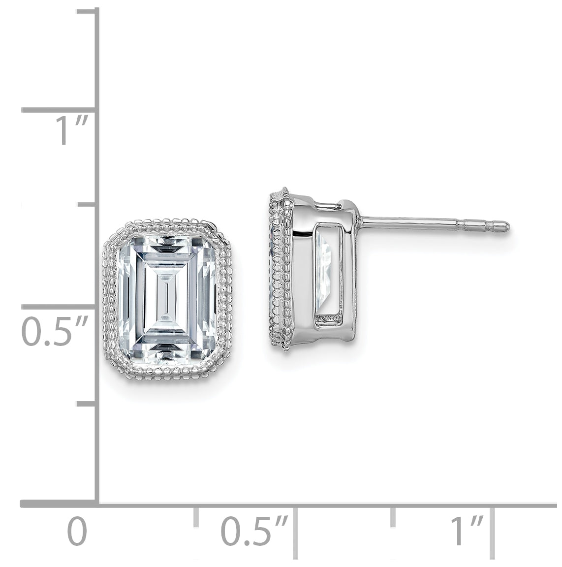 14k White Gold Emerald Beaded Bezel Earring G H I True Light Moissanite, 10.1mm
