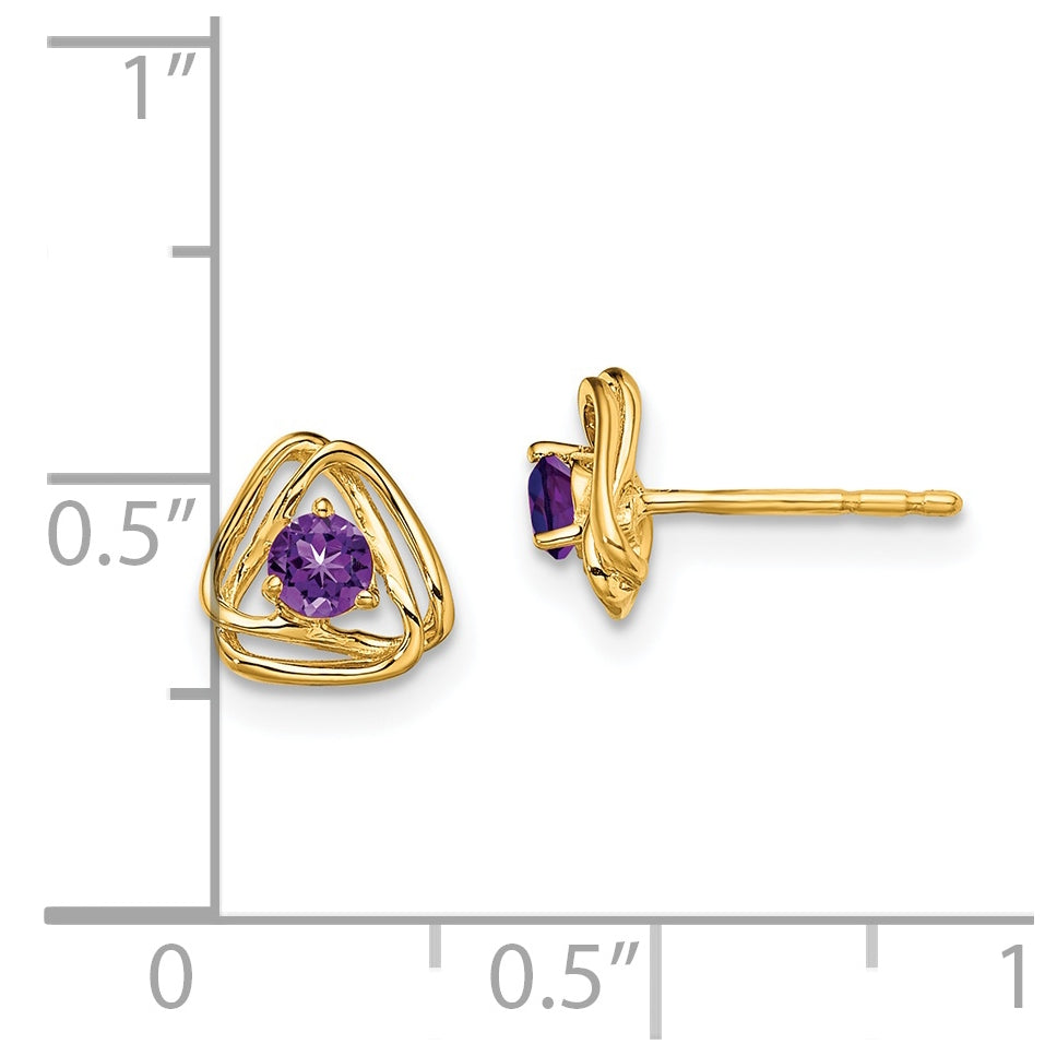 14K Yellow Gold Amethyst Post Earrings