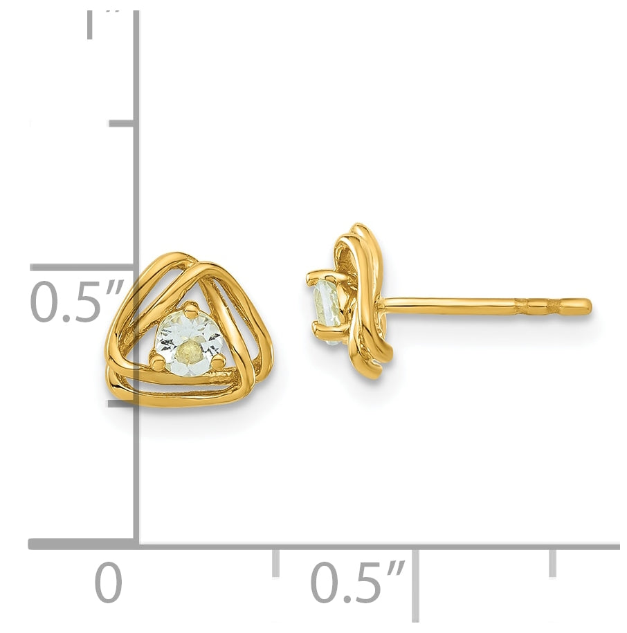 14K Yellow Gold Aquamarine Post Earrings