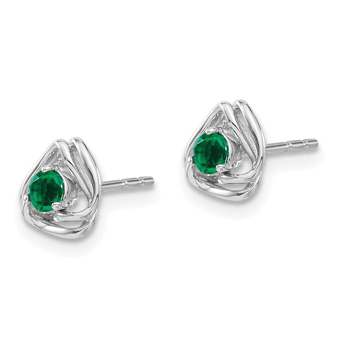 14k White Gold Created Emerald Post Earrings