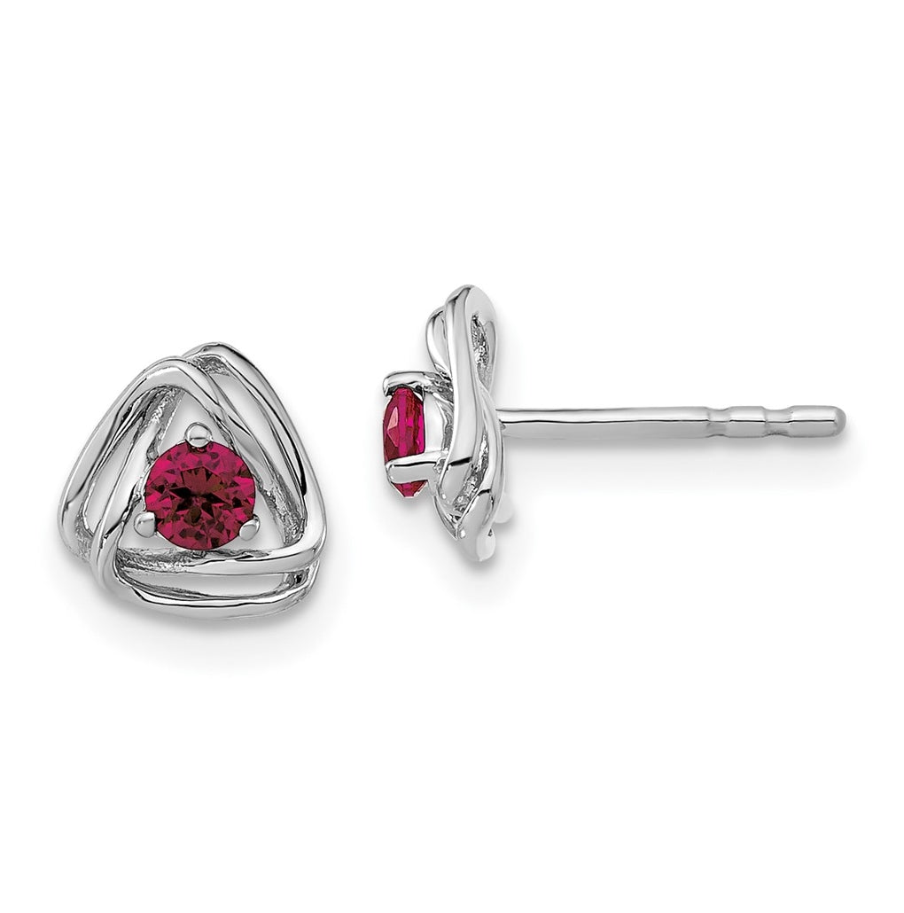 14k White Gold Created Ruby Post Earrings
