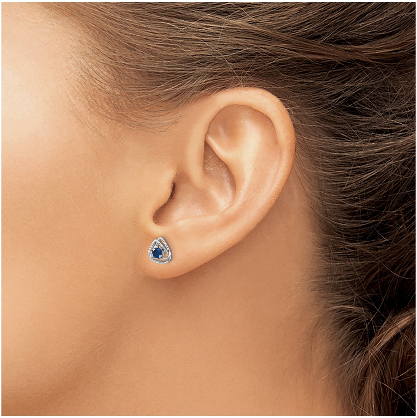 14k White Gold Created Sapphire Post Earrings
