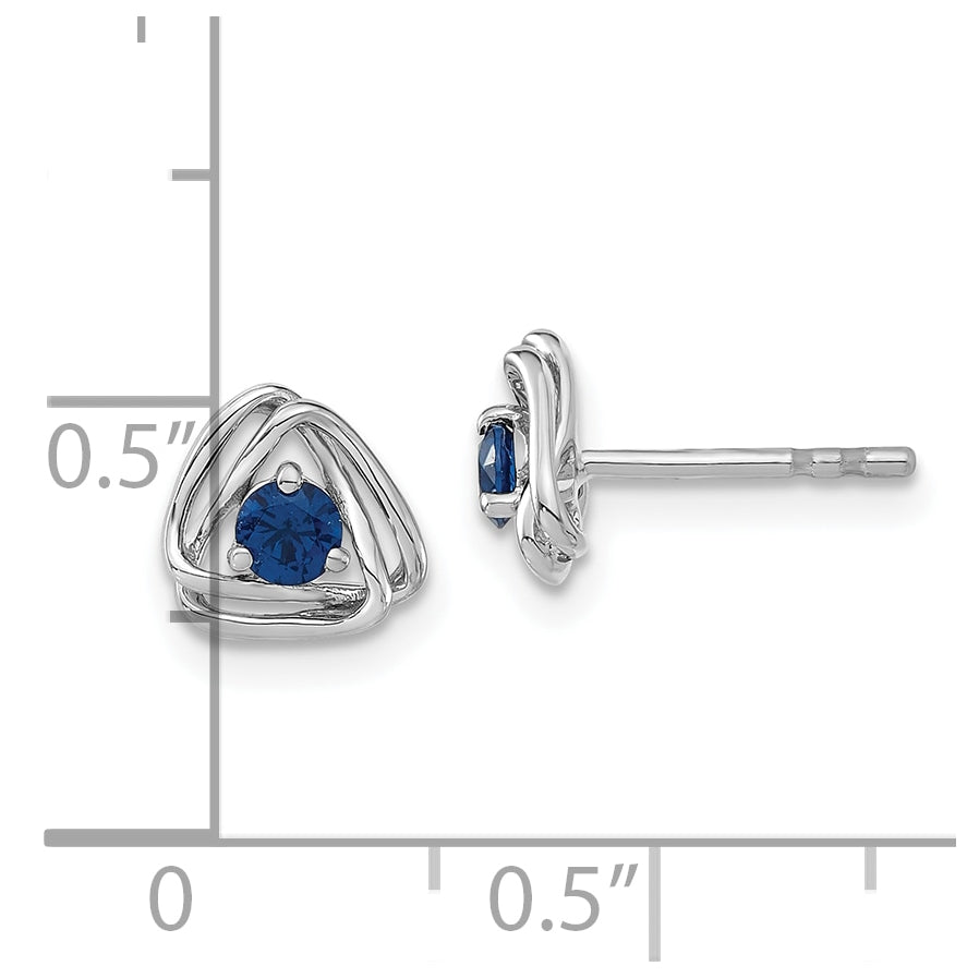 14k White Gold Created Sapphire Post Earrings