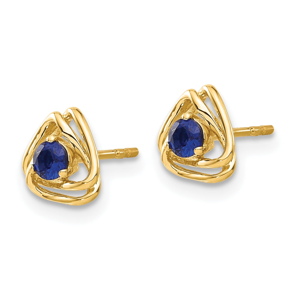 14K Yellow Gold Created Sapphire Post Earrings