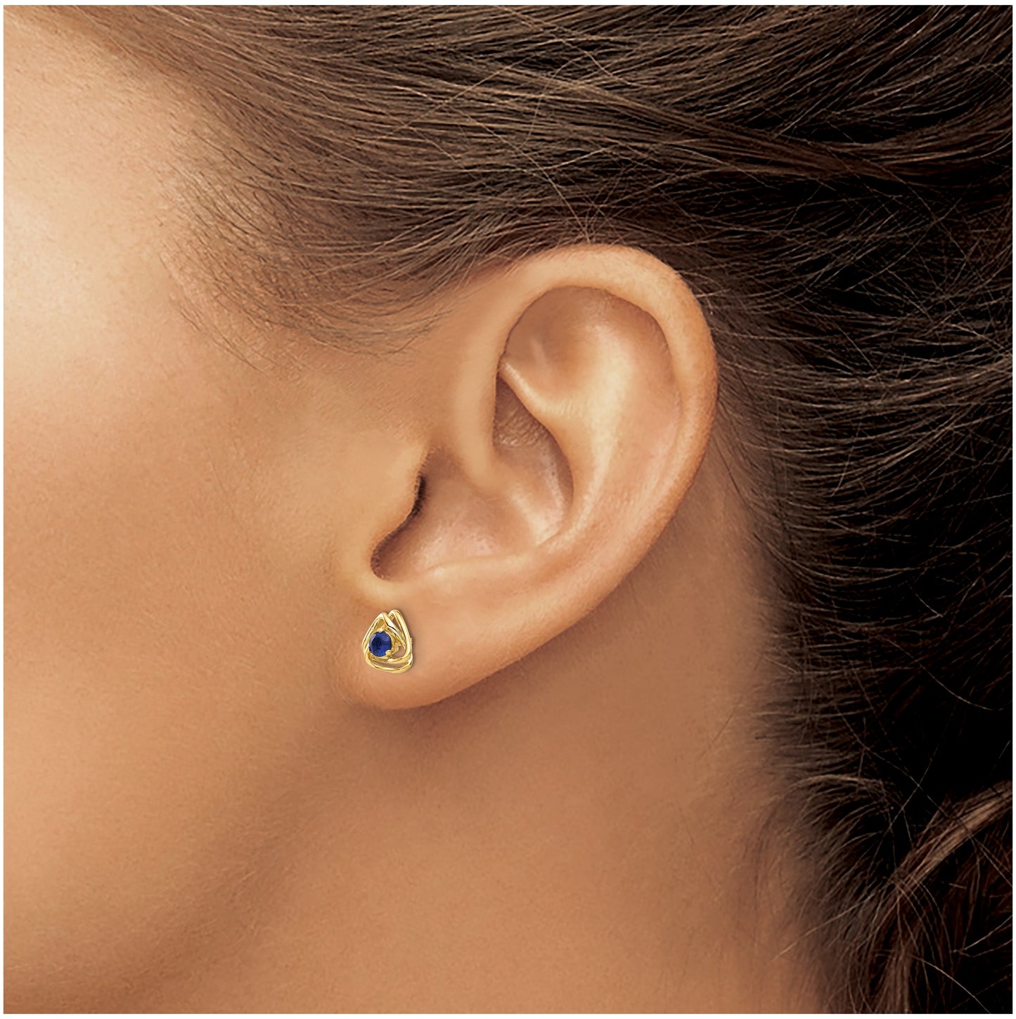 14K Yellow Gold Created Sapphire Post Earrings