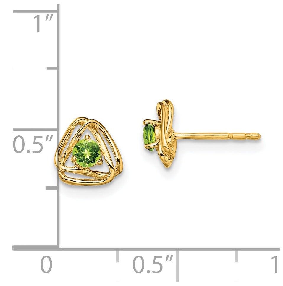 14K Yellow Gold Peridot Post Earrings