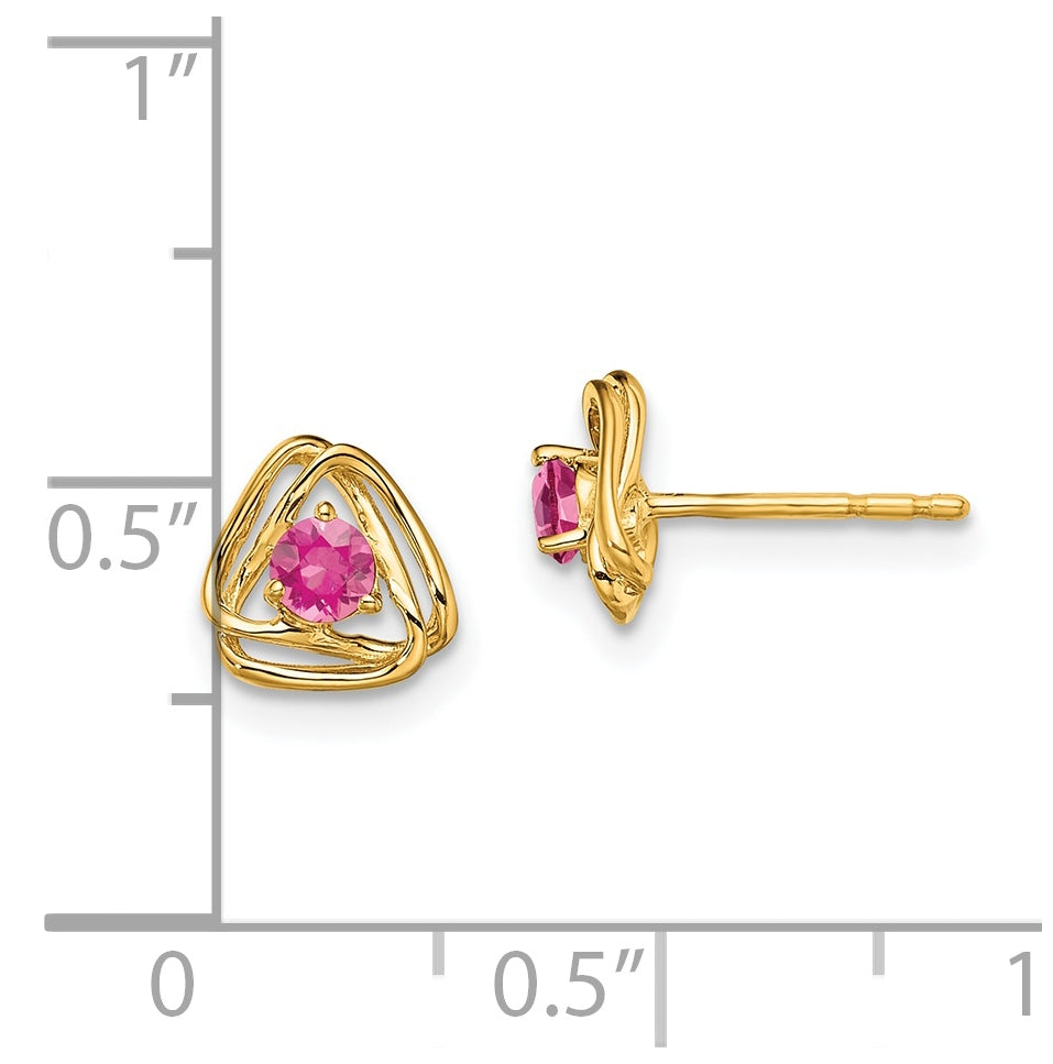 14K Yellow Gold Pink Tourmaline Post Earrings
