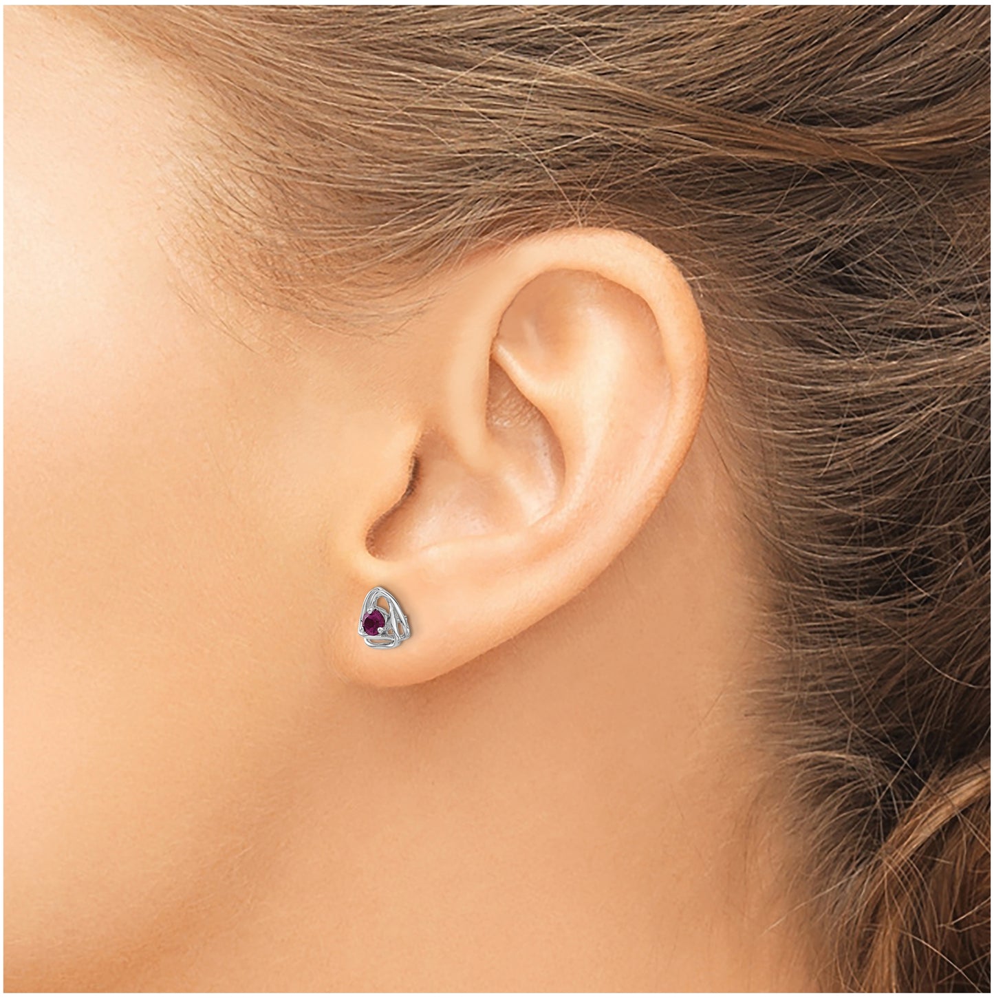14k White Gold Rhodolite Garnet Post Earrings