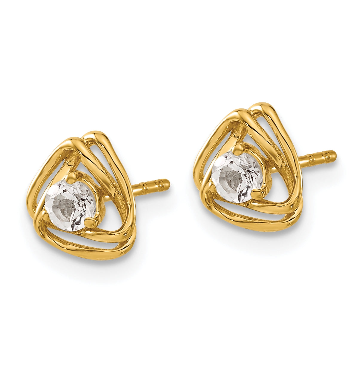 14K Yellow Gold White Topaz Post Earrings
