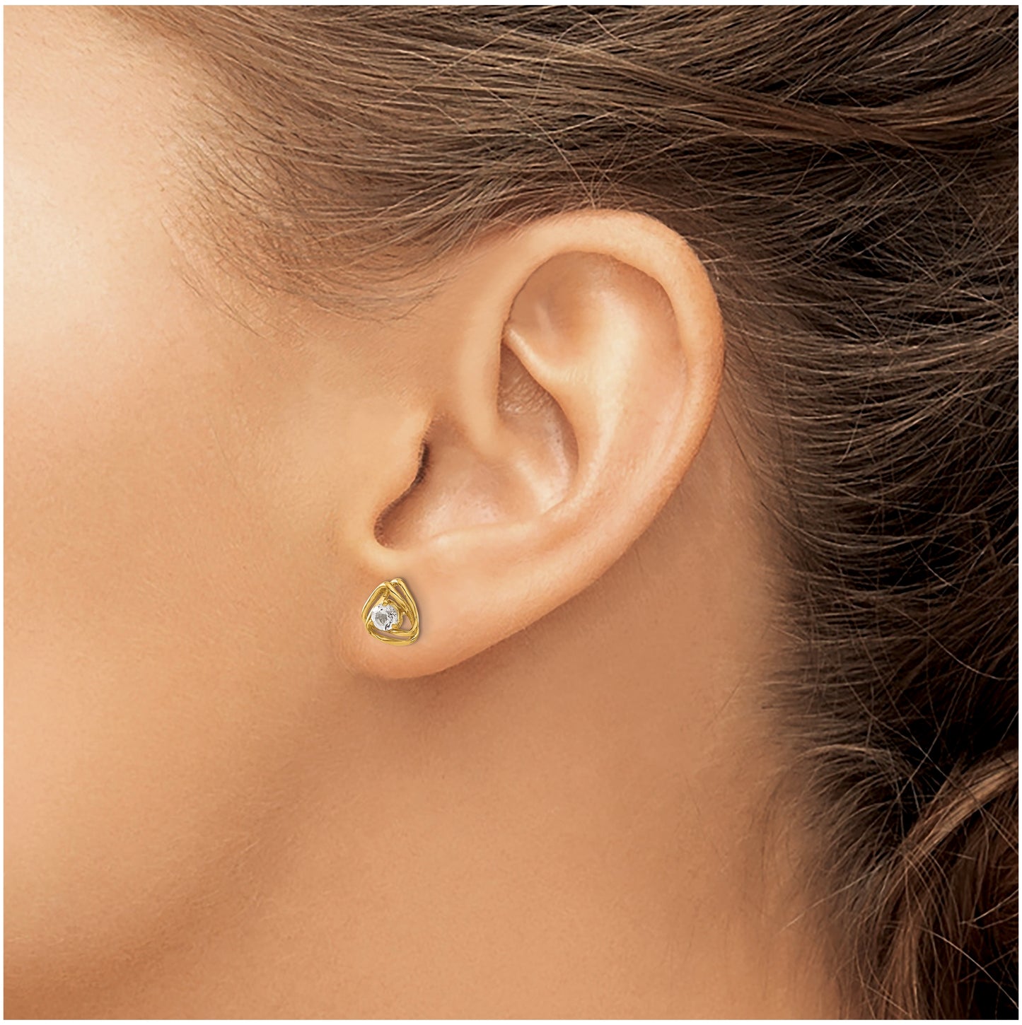 14K Yellow Gold White Topaz Post Earrings
