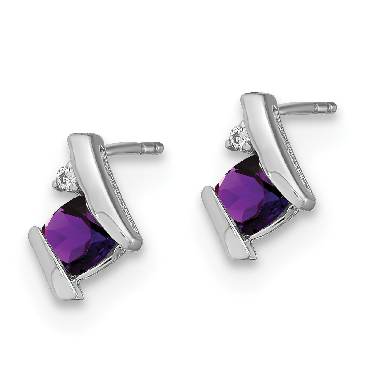 10k White Gold Cushion Amethyst and Diamond Earrings