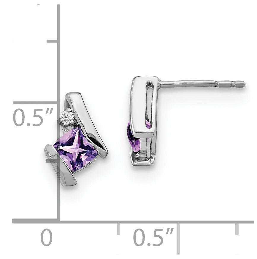 10k White Gold Cushion Amethyst and Diamond Earrings