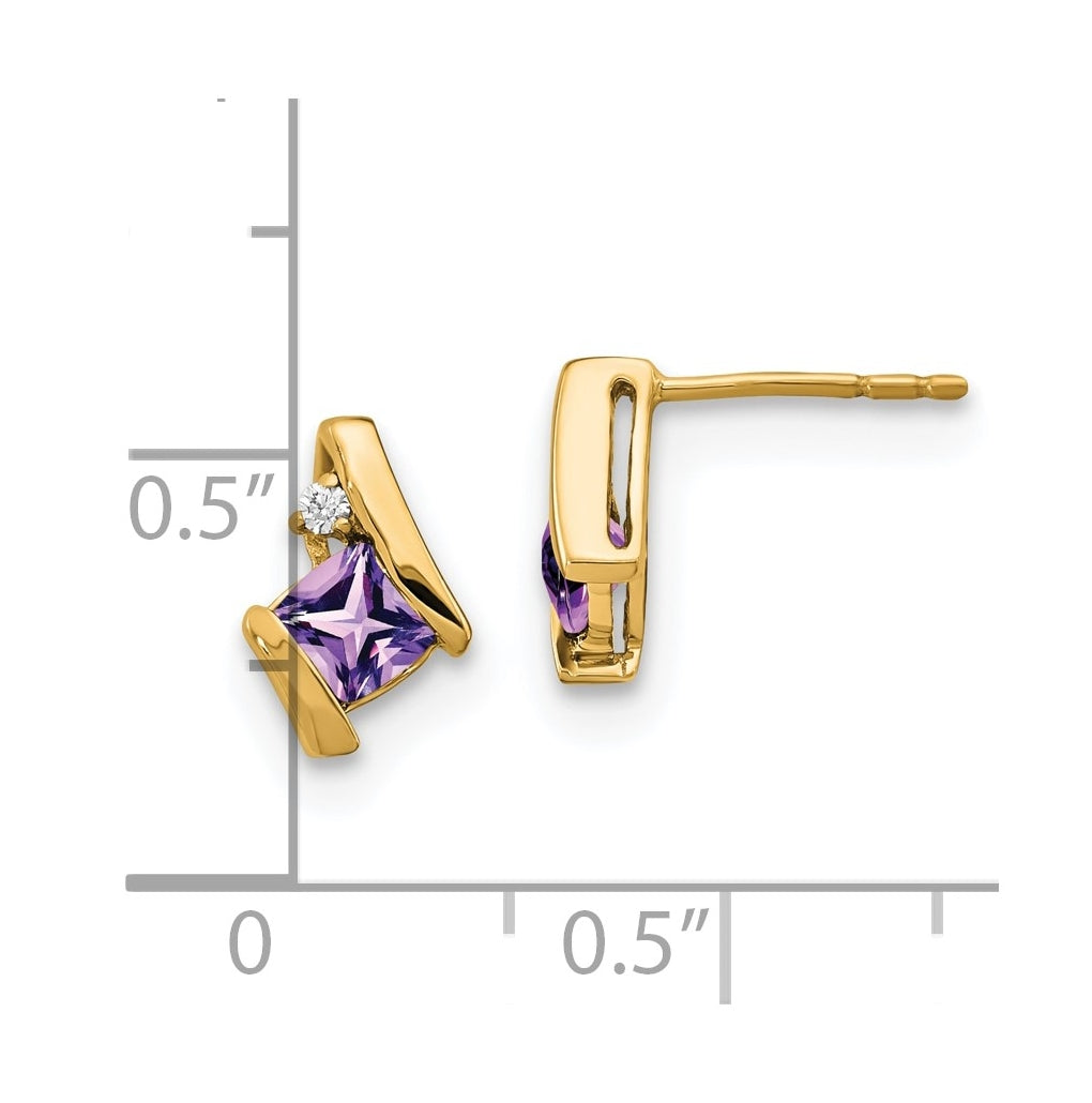 10k Yellow Gold Cushion Amethyst and Diamond Earrings