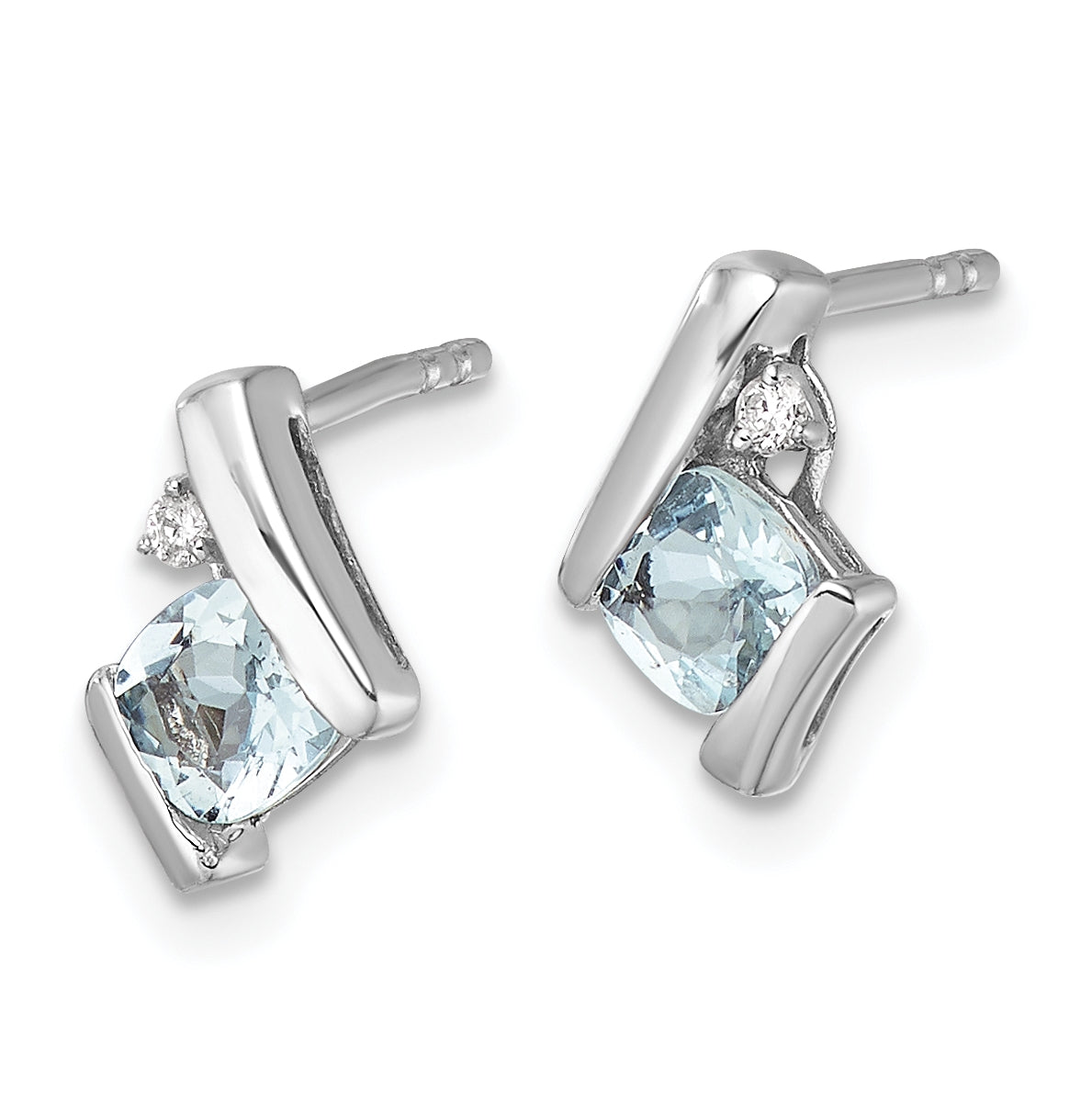 10k White Gold Cushion Aquamarine and Diamond Earrings