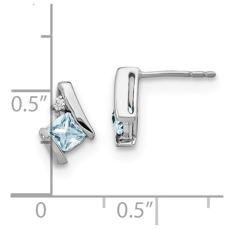Sterling Silver Antique Cushion Aquamarine and Diamond Earrings