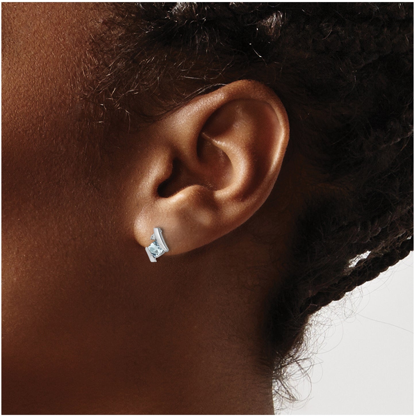 14K White Gold Cushion Aquamarine and Diamond Earrings