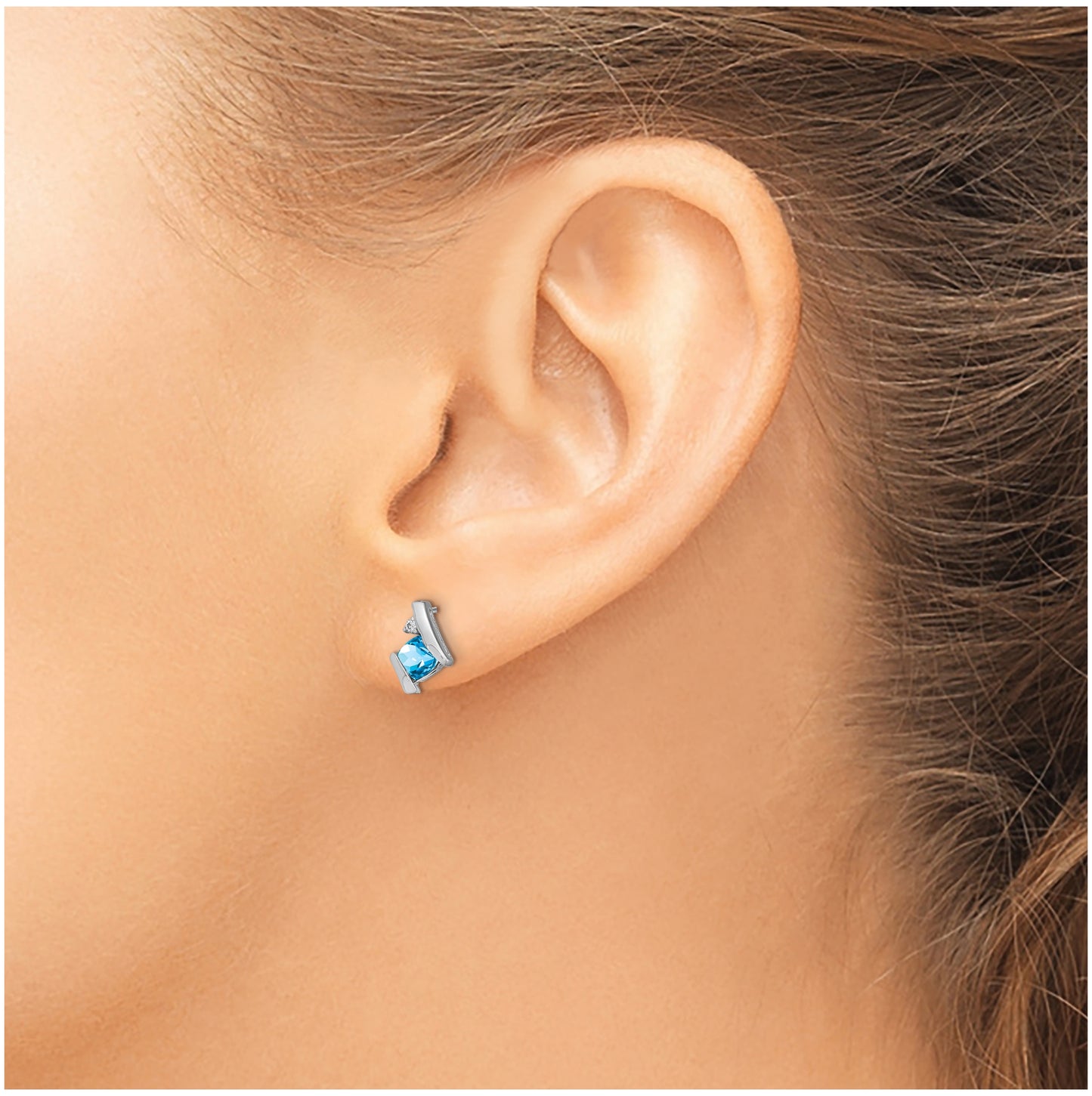 Sterling Silver Antique Cushion Blue Topaz and Diamond Earrings