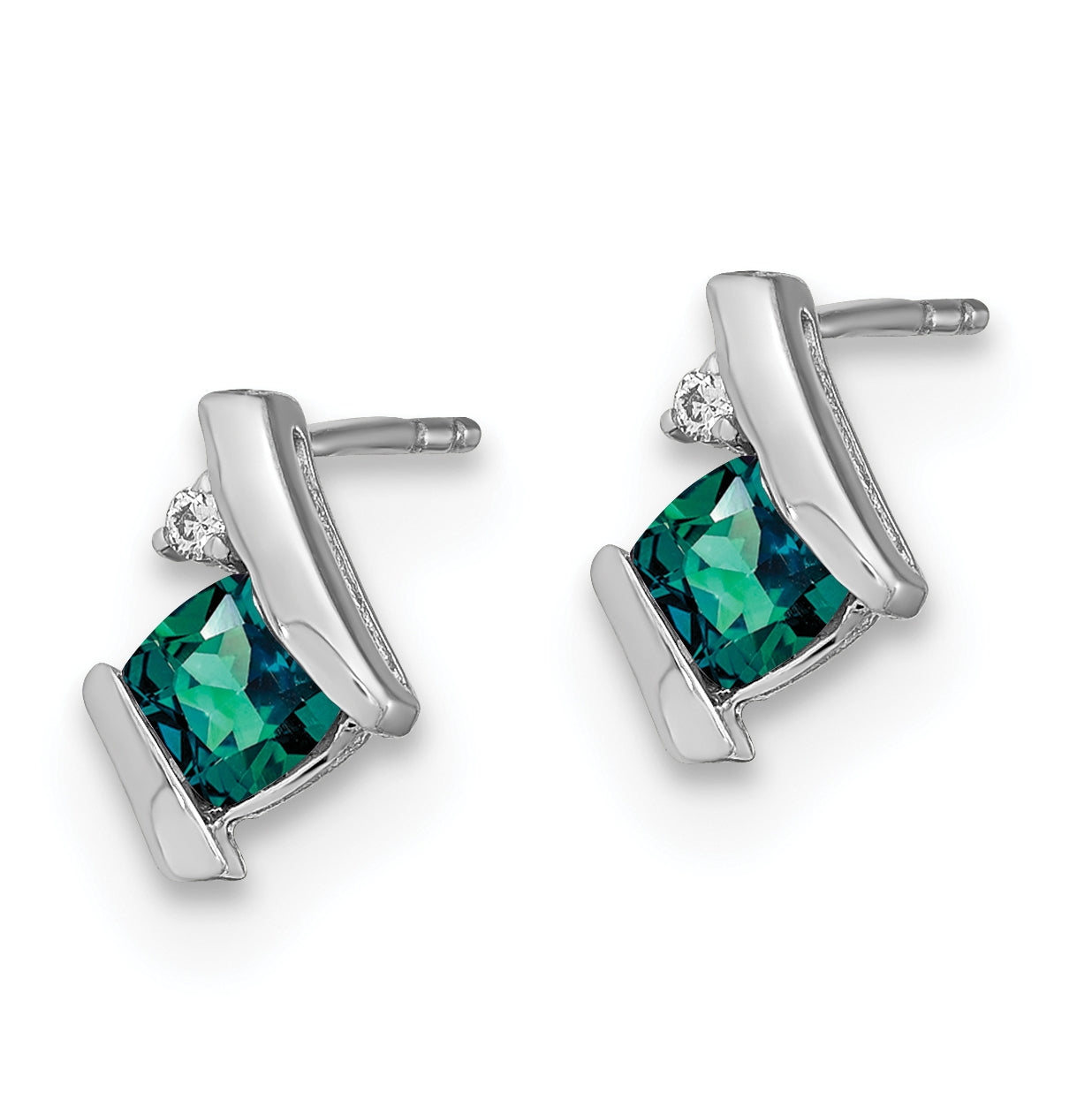 10k White Gold Cushion Cr. Alexandrite and Diamond Earrings