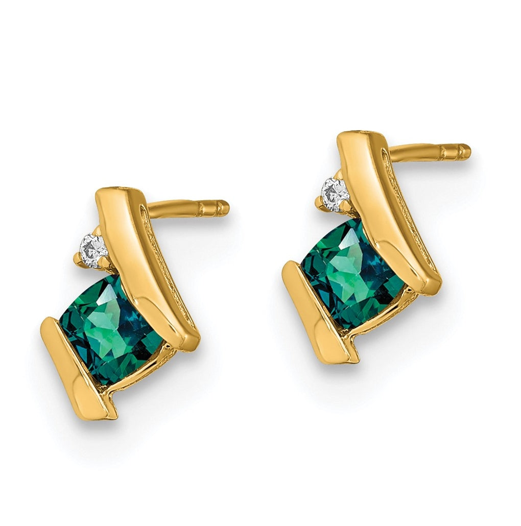 10k Yellow Gold Cushion Cr. Alexandrite and Diamond Earrings