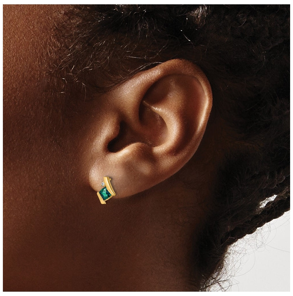 10k Yellow Gold Cushion Cr. Alexandrite and Diamond Earrings