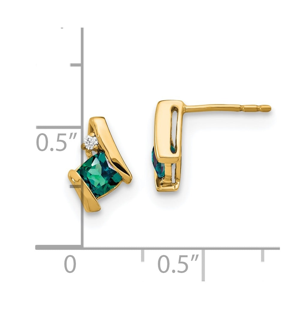 10k Yellow Gold Cushion Cr. Alexandrite and Diamond Earrings