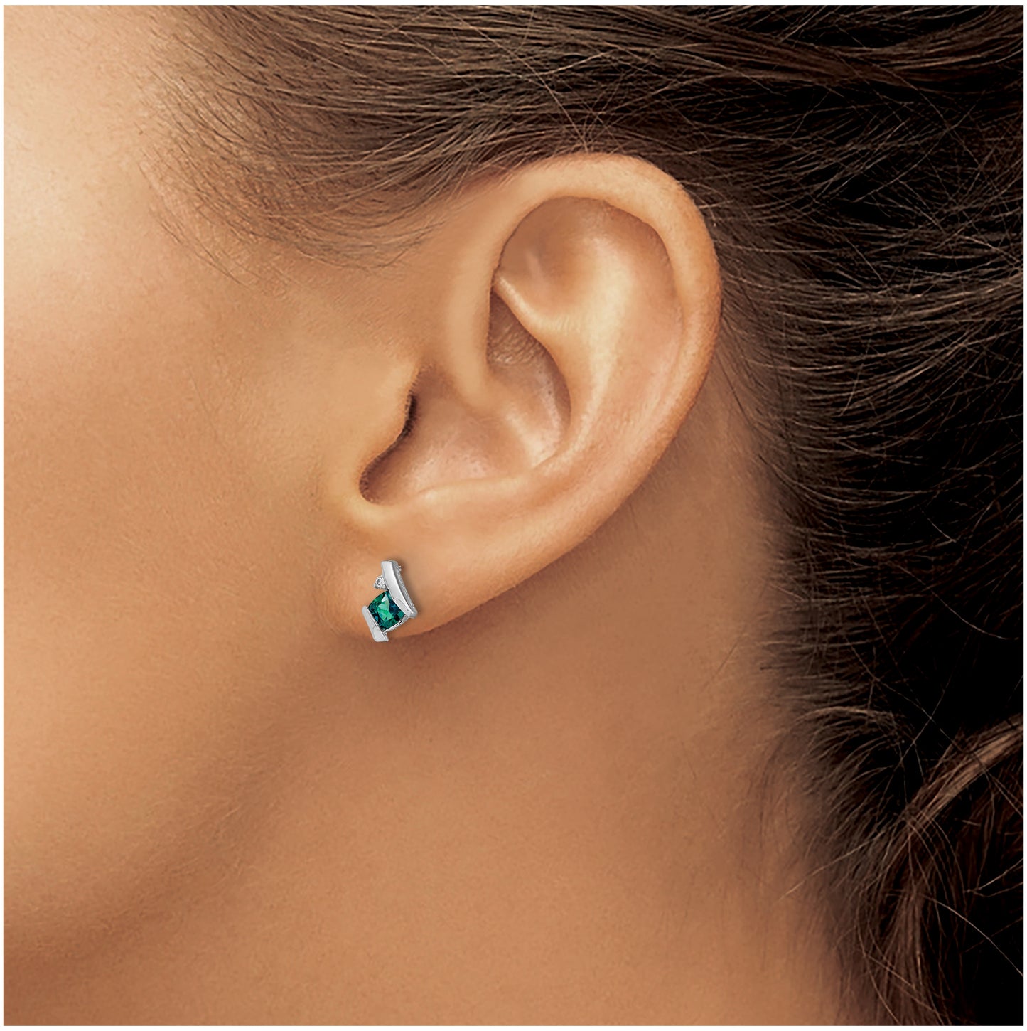 14K White Gold Cushion Cr. Alexandrite and Diamond Earrings