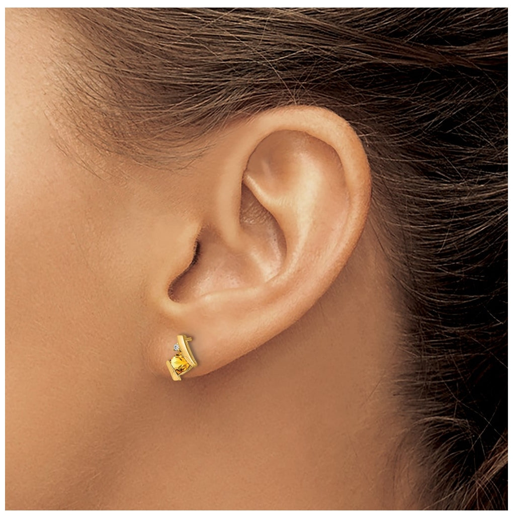 10k Yellow Gold Cushion Citrine and Diamond Earrings