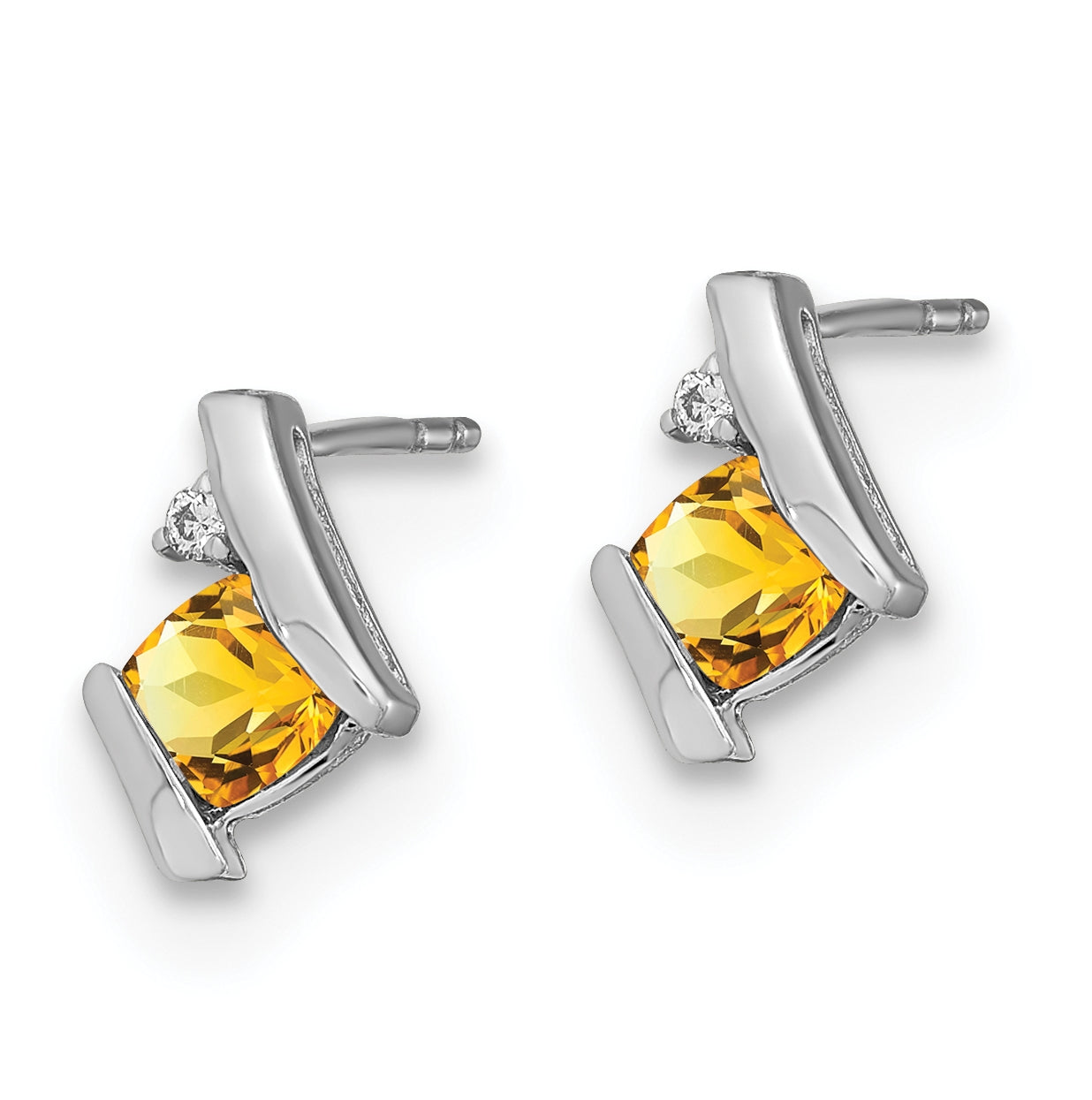 Sterling Silver Antique Cushion Citrine and Diamond Earrings
