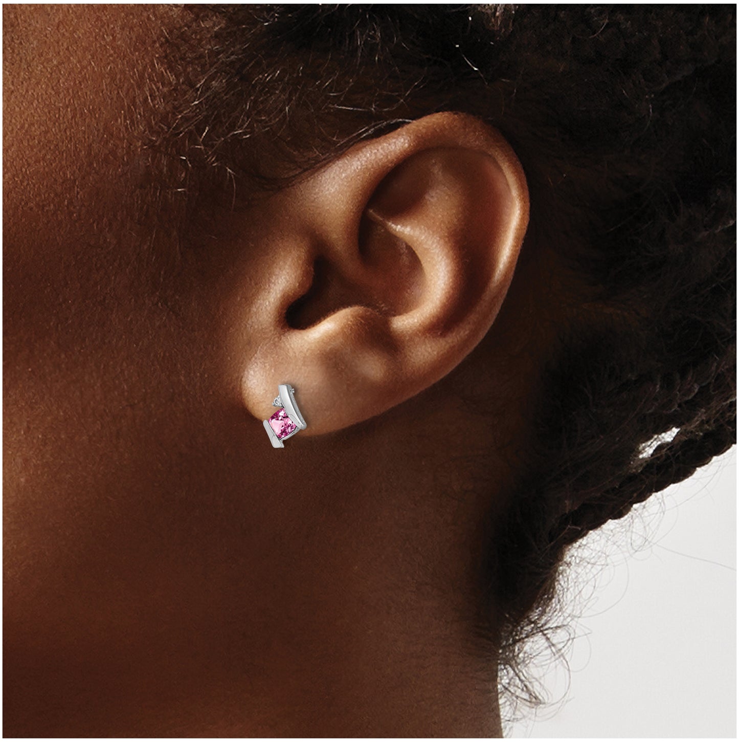 14K White Gold Cushion Cr. Pink Sapphire and Diamond Earrings