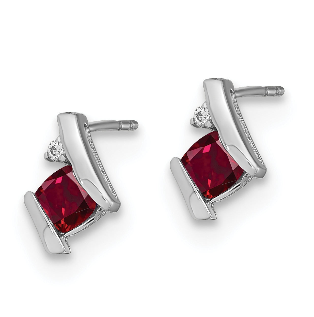 Sterling Silver Antique Cushion Created Ruby and Diamond Earrings