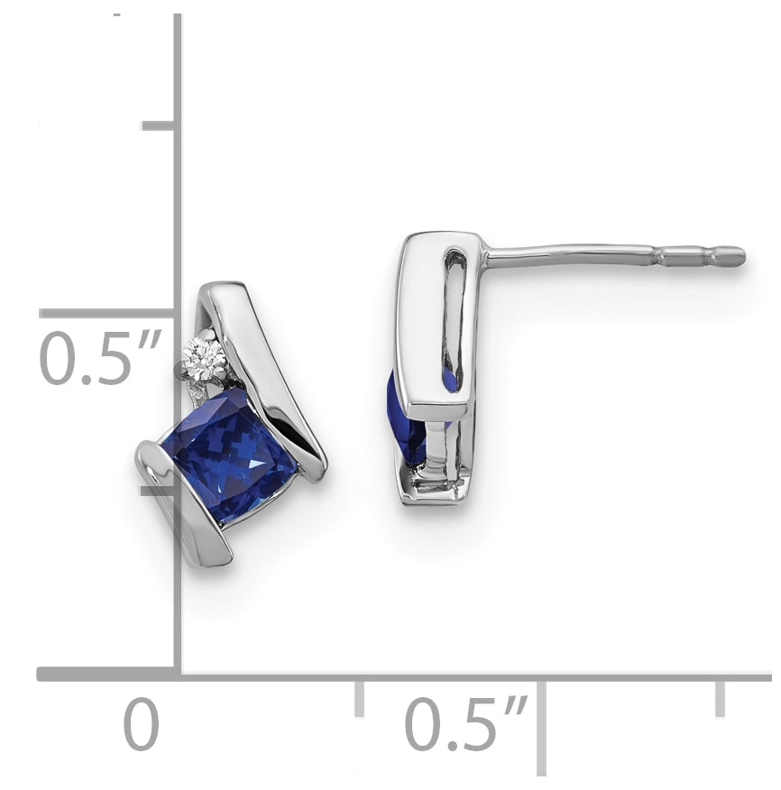 10k White Gold Cushion Cr. Sapphire and Diamond Earrings
