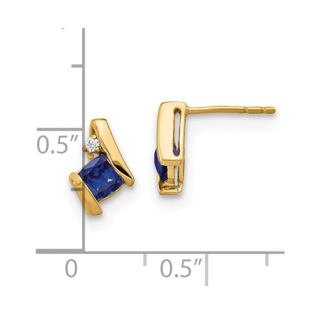 10k Yellow Gold Cushion Cr. Sapphire and Diamond Earrings