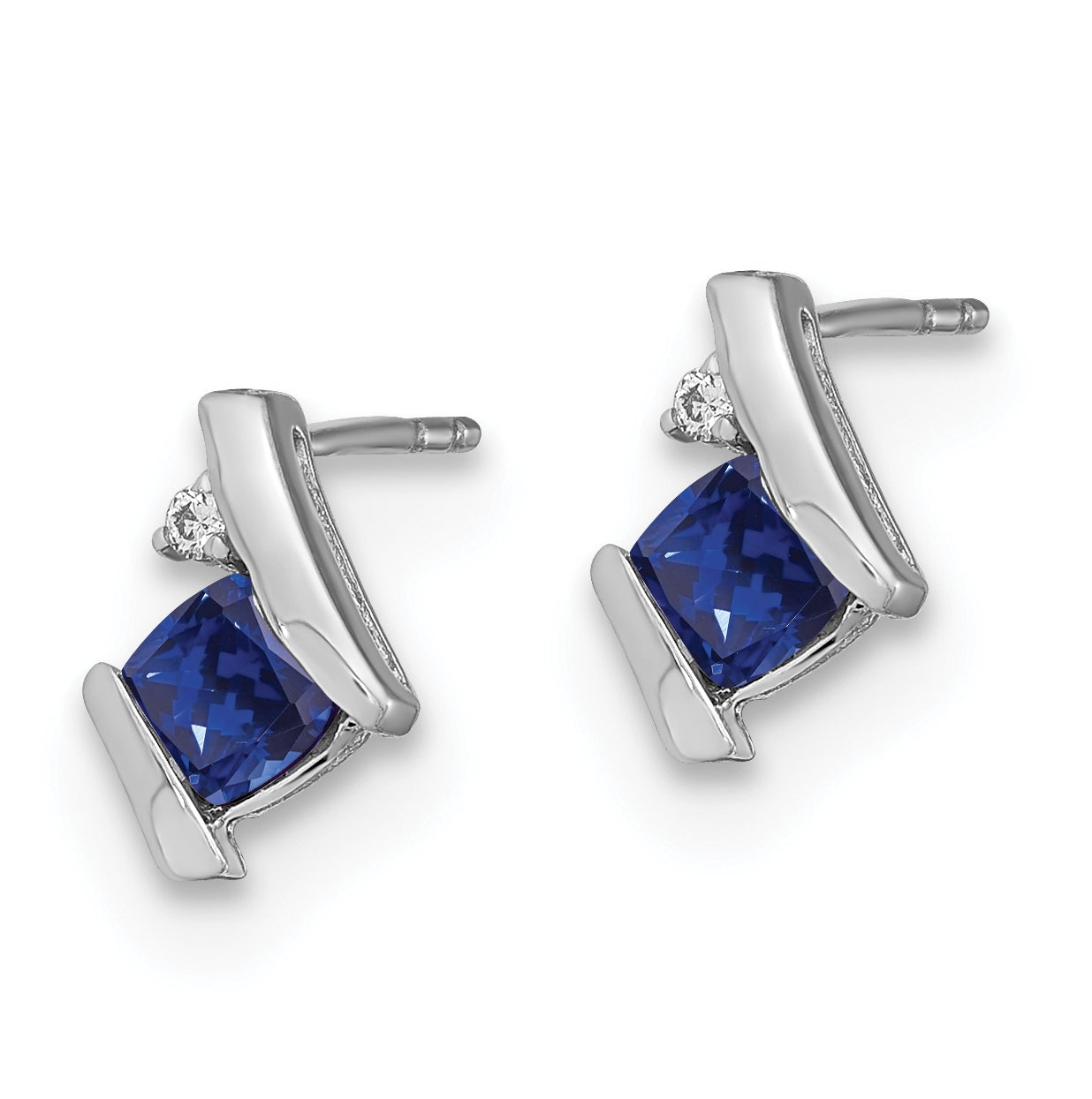 Sterling Silver Antique Cushion Created Sapphire and Diamond Earrings